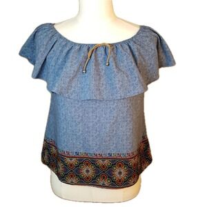 Edel Fashions Peasant Blouse Ruffle Top MED 0150